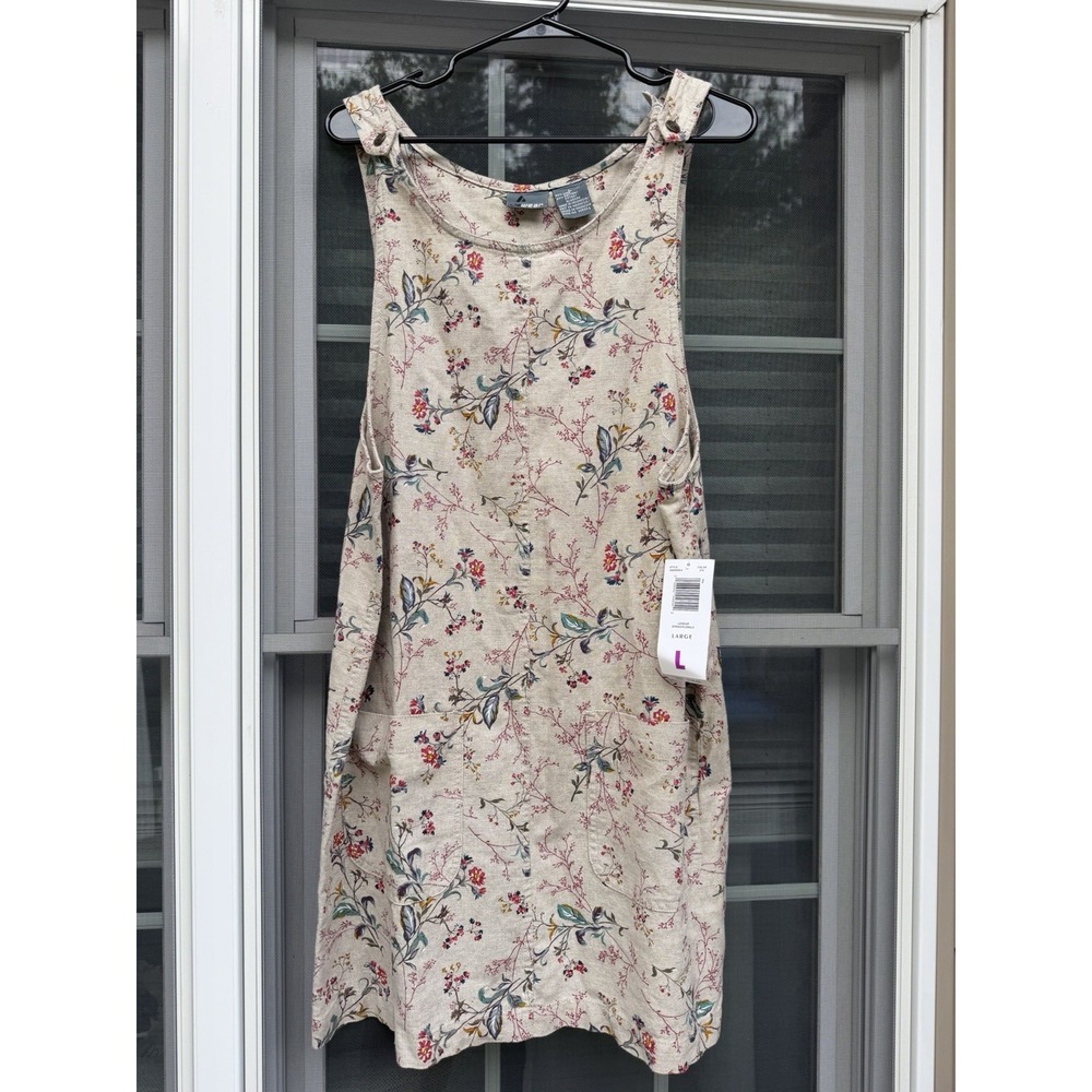 Vtg Liz Claiborne Lizwear Size Large Linen blend Modest Dress Floral Print 90's